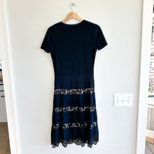 Load image into Gallery viewer, Valentino Flared Stretch Lace Trim Short Sleeve Dress Black 8