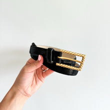 Load image into Gallery viewer, Vintage AVIGNON Gold Buckle Black Genuine Leather Belt L