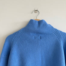 Load image into Gallery viewer, H&M Zip Up Ribbed Knit Mock Neck Pullover Sweater Blue M