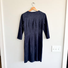 Load image into Gallery viewer, J. McLaughlin Sia Faux Suede Twist Front 3/4 Sleeve Sheath Mini Dress Blue XS