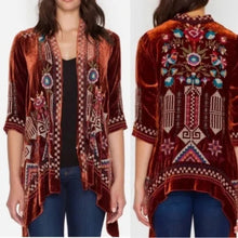 Load image into Gallery viewer, Johnny Was Velvet Embroidered Open Cardigan M Rust