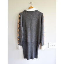 Load image into Gallery viewer, Retrofete Ornella Embellished Argyle Pattern Mini Sweater Dress Gray L NWT