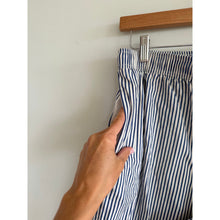 Load image into Gallery viewer, Donni Striped Pattern Strapless Cropped Top High Rise Wide Leg Pants Set Blue L