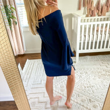 Load image into Gallery viewer, Bardot Solange Off Shoulder Fluted Bell Sleeve Dress Navy Blue