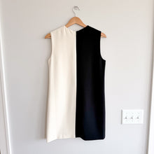 Load image into Gallery viewer, Theory Split Sleeveless Shift Dress in Admiral Crepe Black Cream 4 NWT