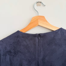 Load image into Gallery viewer, J. McLaughlin Sia Faux Suede Twist Front 3/4 Sleeve Sheath Mini Dress Blue XS