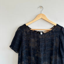 Load image into Gallery viewer, Vintage GALA Silk Sheer Floral Overlay Short Sleeve Mini Dress Black S