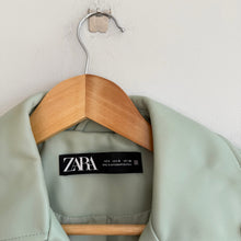 Load image into Gallery viewer, Zara Faux Leather Zip Up Cropped Biker Moto Jacket Mint Green S