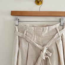 Load image into Gallery viewer, Lush Belted High Rise Pleated Linen Paperbag Shorts Oatmeal Cream S NEW