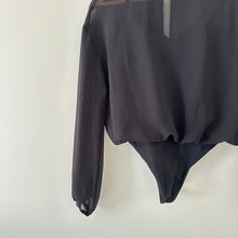Load image into Gallery viewer, Wilfred Talmont Sheer Long Sleeve Chiffon Thong-Cut Bodysuit Black XS