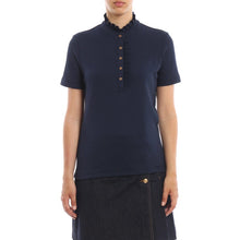 Load image into Gallery viewer, Tory Burch Emily Ruffle Collar Short Sleeve Polo Shirt Navy Blue S