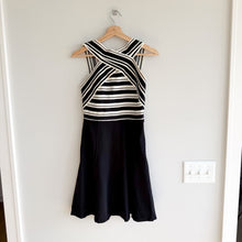 Load image into Gallery viewer, Anthropologie Maeve Crosswise Striped Fit & Flare Bandage Dress Black White 4