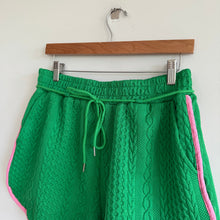 Load image into Gallery viewer, Cable-Knit Embossed Cap Sleeve Top Drawcord Shorts Lounge Set Green L