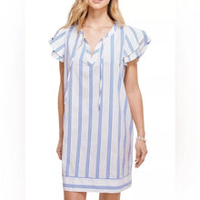 Load image into Gallery viewer, Vineyard Vines Harbor Tie Neck Flutter Sleeve Mini Dress White Blue XL