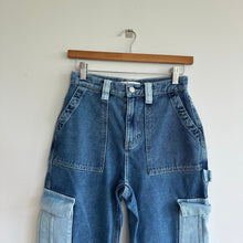 Load image into Gallery viewer, Pacsun High Rise Denim Zip Front Utility Cargo Jeans Blue 25
