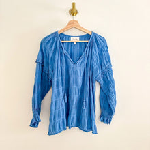 Load image into Gallery viewer, Cleobella Azariah Long Sleeve Smocked Split Neck Blouse Blue S