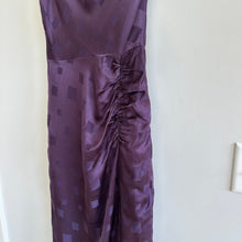 Load image into Gallery viewer, Milly Lilliana Silk Blend Jacquard Sleeveless Ruched Slit Midi Dress Purple 8