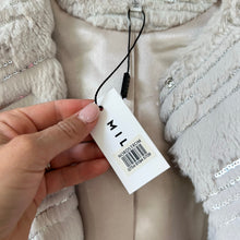 Load image into Gallery viewer, MILLY Sequin Fur Open-Front Long Sleeve Jacket Beige L NWT