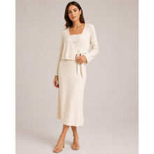 Load image into Gallery viewer, Luca + Grae Ribbed Knit Wrap Long Sleeve Crop Top & Skirt Set Cream L NWT