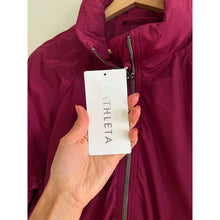 Load image into Gallery viewer, Athleta Jetset Zip Up Mock Neck Hooded Bomber Jacket Wildberry L NWT
