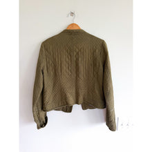 Load image into Gallery viewer, Anthropologie Hei Hei Quilted Cotton Zip Up Collarless Riding Jacket Green S