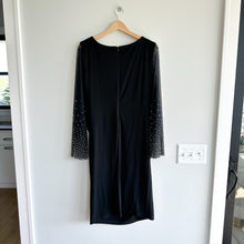 Load image into Gallery viewer, Joseph Ribkoff Beaded Bell Sleeve Round Neck Knee Length Dress Black 14