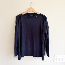 Load image into Gallery viewer, J. Crew Buttoned Boat Neck Cotton Blend Long Sleeve Sweater Navy Blue XL
