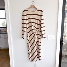 Load image into Gallery viewer, Tanya Taylor Cody Striped Twist Front Midi Bodycon Dress Cream Brown L