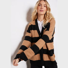 Load image into Gallery viewer, John & Jenn Phillie Striped Button Front Casual Cardigan Walnut Stripe M NWT