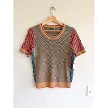 Load image into Gallery viewer, Anthropologie Keaton Geometric Short Sleeve Pullover Sweater Brown Green M NWT