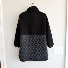 Load image into Gallery viewer, Loft Sherpa Quilted Panel Button Front Mid-Length Jacket Black XXS Petite