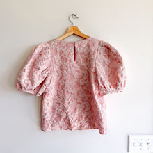 Load image into Gallery viewer, Endless Rose Floral Jacquard Crew Neck Puff Sleeve Blouse Pink S