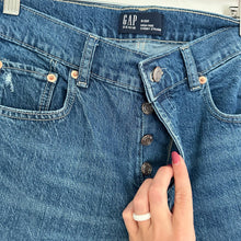 Load image into Gallery viewer, Gap Denim High Rise Cheeky Distressed Button Fly Cuffed Straight Jeans Blue 8