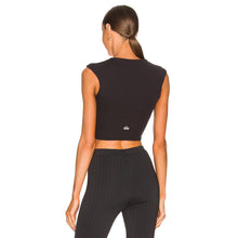Load image into Gallery viewer, Alo Ribbed Sweetheart Short Sleeve Cropped Top Black M NWT