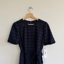 Load image into Gallery viewer, Maggy London Textured Short Sleeve Belted Midi Dress Navy Blue 4 NWT