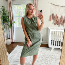 Load image into Gallery viewer, ST. JOHN Collection Suede Front Zip Sheath Knee Length Dress Dark Mint 12