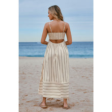 Load image into Gallery viewer, Cupshe Striped Pattern Sleeveless Cut Out Maxi Dress Cream L NWT