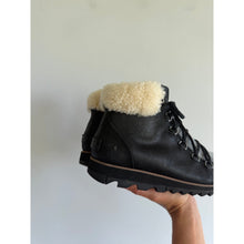 Load image into Gallery viewer, Sorel Harlow Lazy Cozy Waterproof Suede Lace Up Ankle Boots Black 8