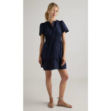 Load image into Gallery viewer, Quince Organic Cotton Poplin Tiered Short Sleeve Mini Dress Navy M