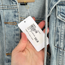 Load image into Gallery viewer, Blank NYC Hooded Fury Button Front Light Denim Jacket Blue/Gray M
