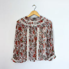 Load image into Gallery viewer, Anthropologie Feather Bone Elena Floral Print Lace Sheer Blouse Cream/Red 8