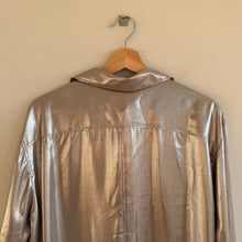 Load image into Gallery viewer, FRAME The Standard Shirt Metallic Long Sleeve Button Up Shirt Silver Lame L NWT