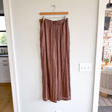 Load image into Gallery viewer, Z Supply Lisse Pleated Satin High Rise Wide Leg Pants Dark Chocolate L NWT