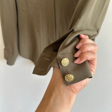 Load image into Gallery viewer, Vintage ESCADA Margaretha Ley Silk Padded Shoulder Shirt Blouse Olive