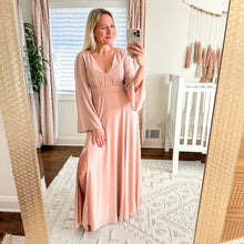 Load image into Gallery viewer, BHLDN Doria Chiffon V-Neck Long Sleeve Maxi Dress Blush Pink 2
