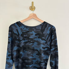 Load image into Gallery viewer, Sundry Camo Print 3/4 Sleeve Knee Length Round Neck Sweater Dress Blue/Black 2