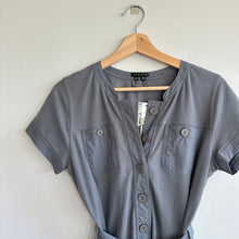 Load image into Gallery viewer, Theory Elisora Tie Waist Crew Neck Short Sleeve Mini Shirt Dress Gray M NWT