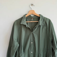 Load image into Gallery viewer, Free People Hannah Cotton Poplin 3/4 Sleeve Mini Shirt Dress Green L