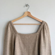 Load image into Gallery viewer, Anthropologie Square Neck Puff Sleeve Knit Sweater Tan M