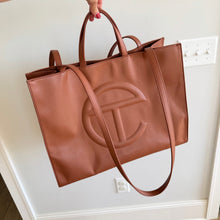 Load image into Gallery viewer, Telfar Large Faux Leather Embossed Logo Snap Closure Crossbody Bag Brown